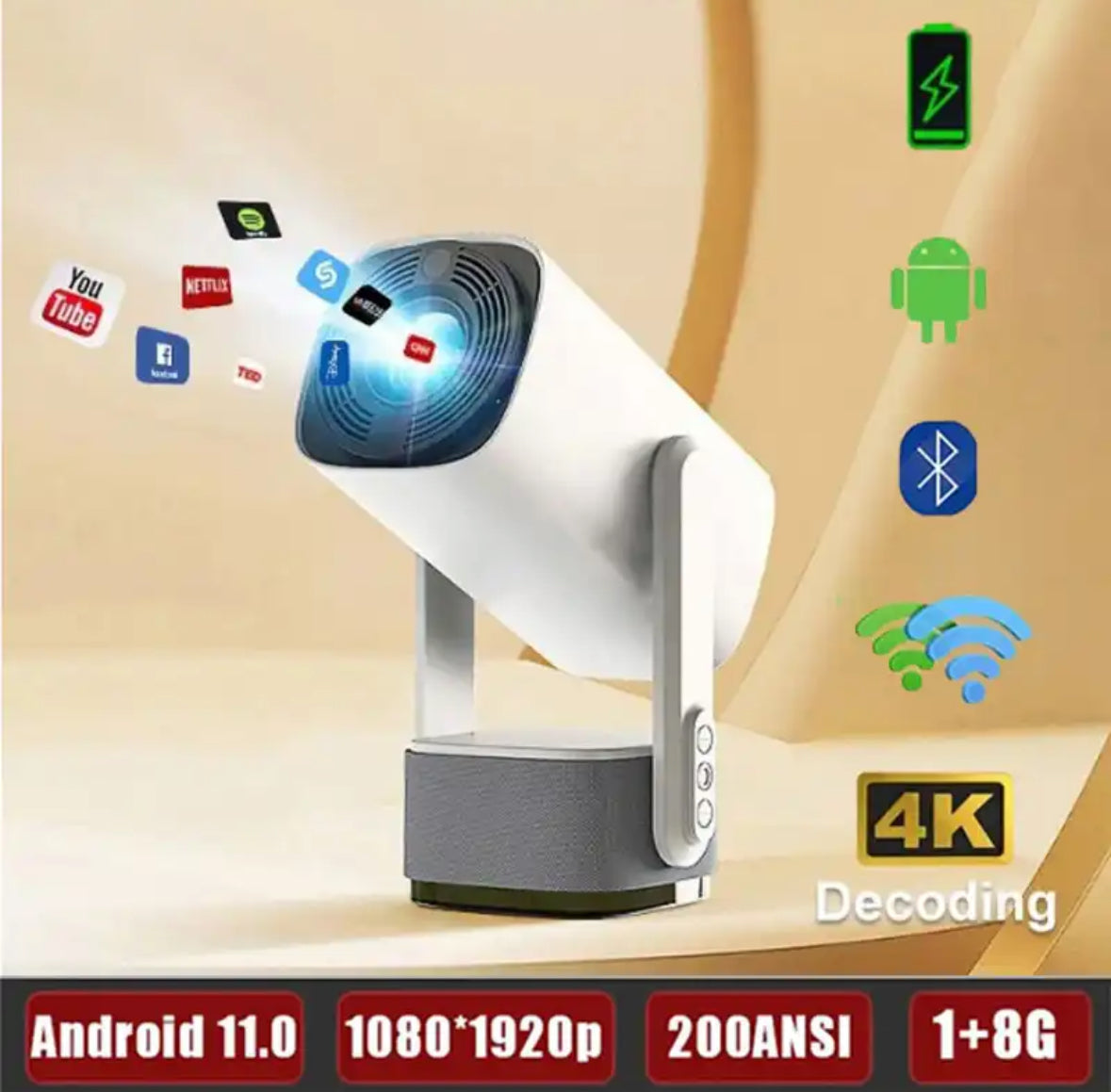 Akku Betriebener Smart Beamer UHD Projektor - Portables Heimkino