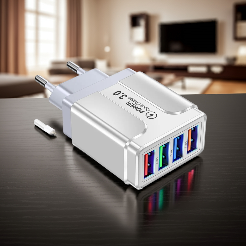 Kompaktes 4‑Port USB Ladegerät mit Quick Charge 3.0 – Schnellladeadapter - Strombude.ch Default Title
