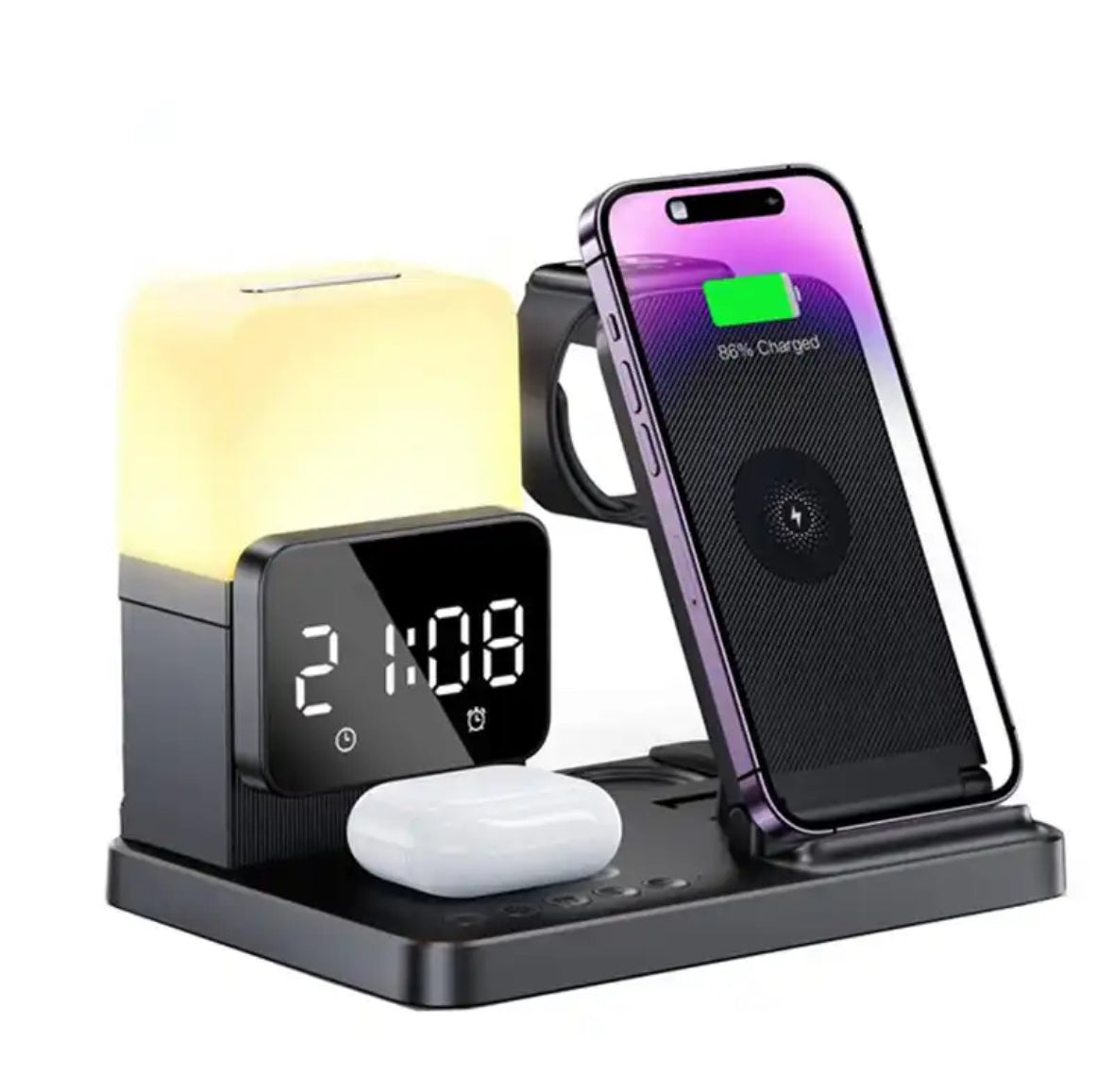 6-in-1 Ladestation mit Wireless Charging und Wecker