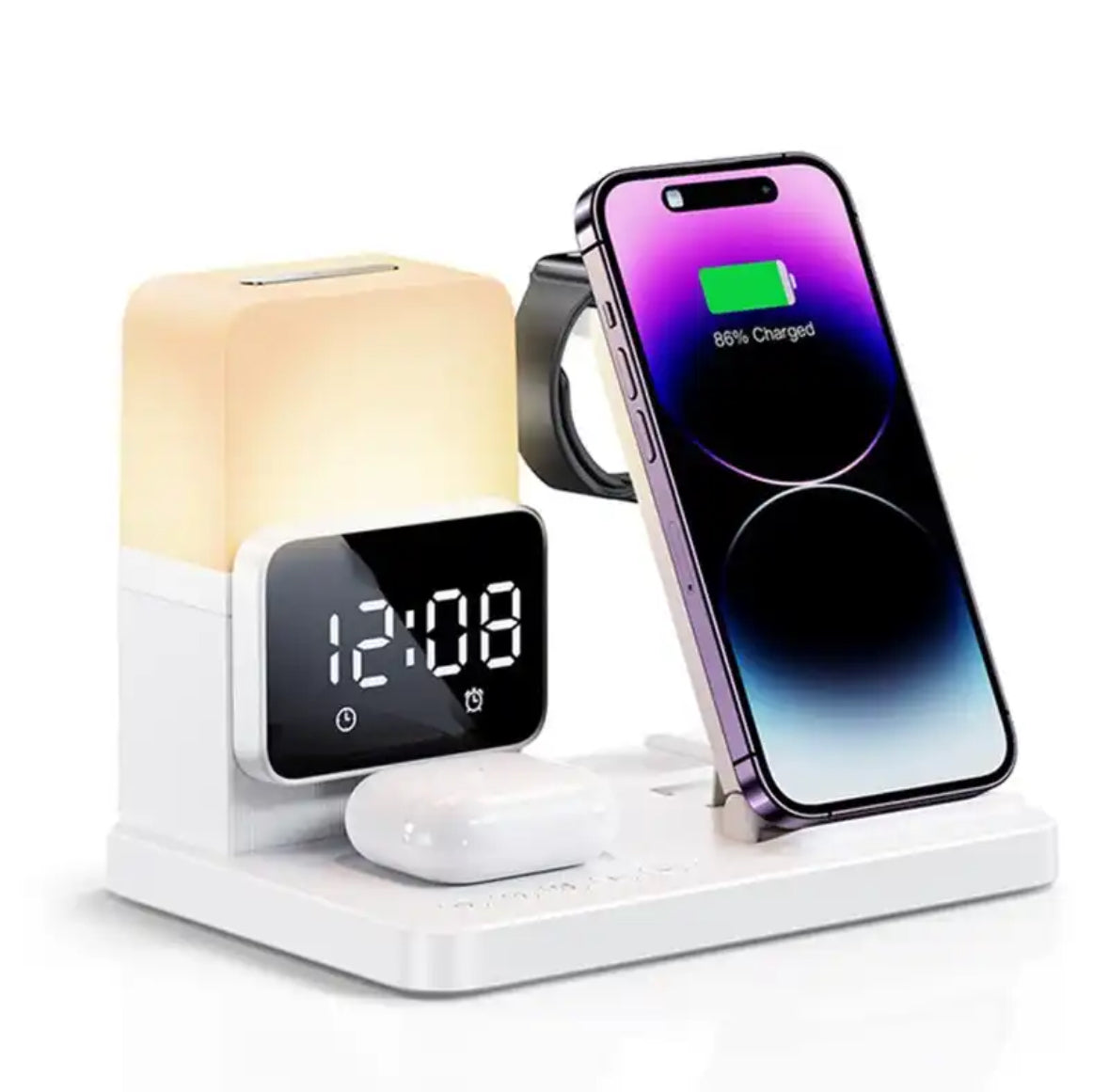 6-in-1 Ladestation mit Wireless Charging und Wecker