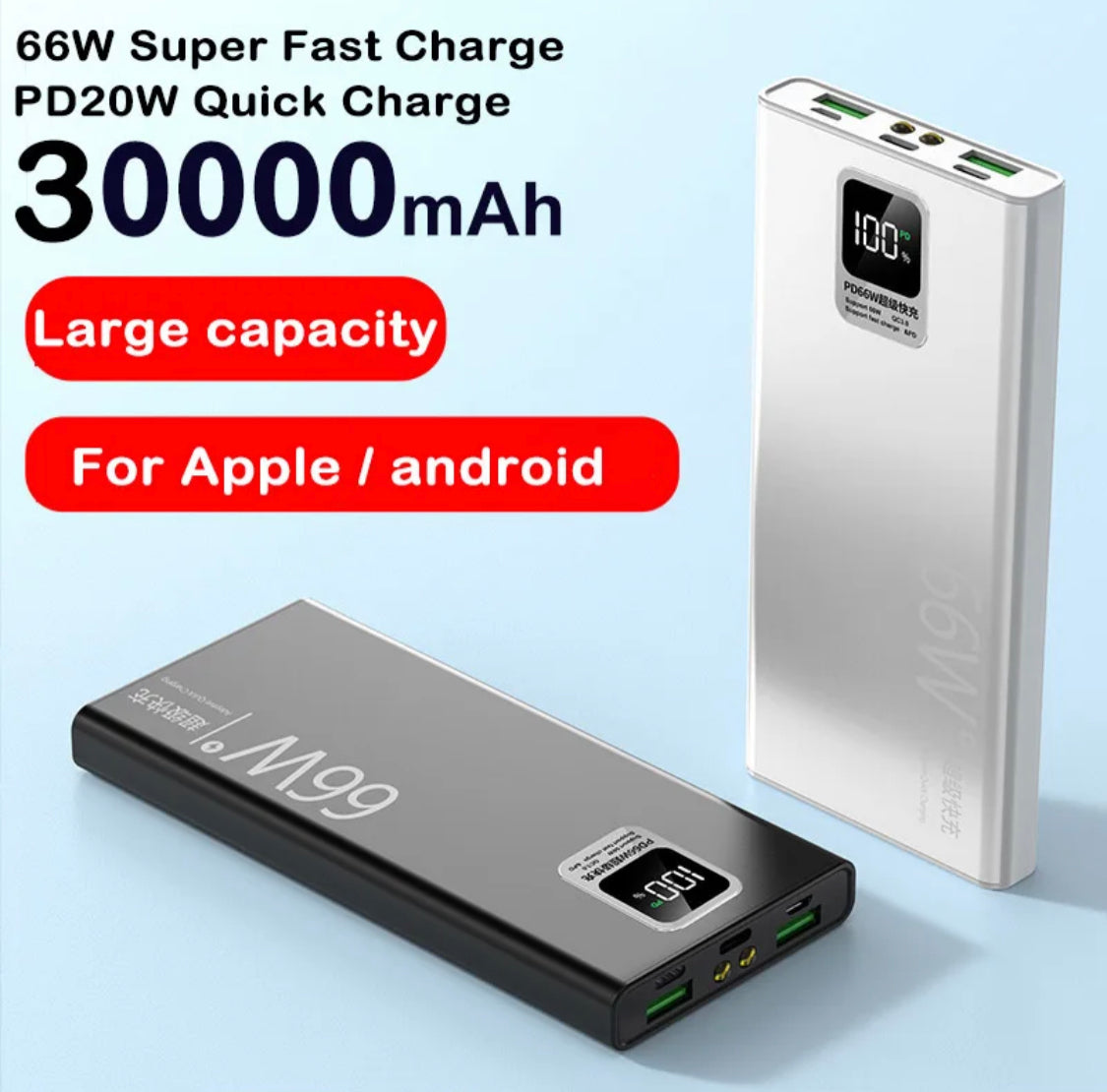 66W Schnelllade Power Bank mit Taschenlampe