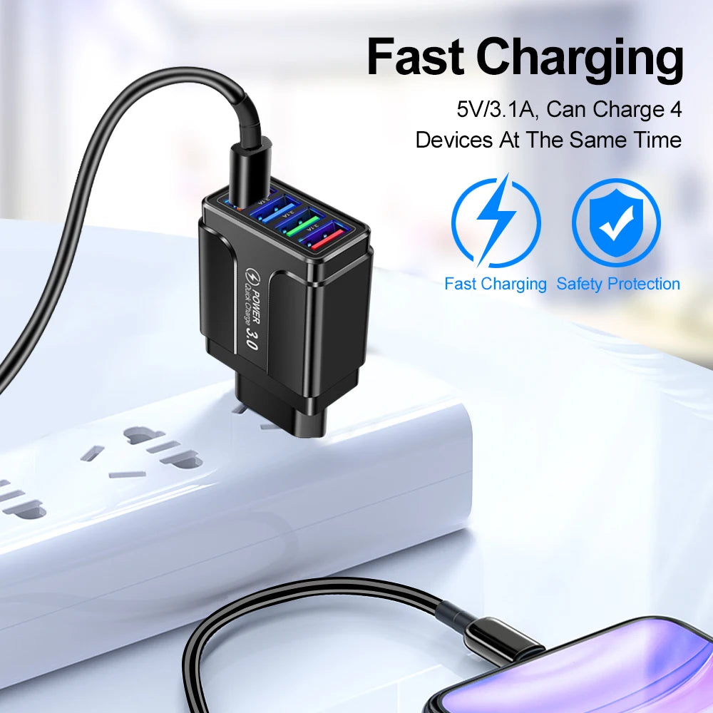 Kompaktes 4‑Port USB Ladegerät mit Quick Charge 3.0 – Schnellladeadapter - Strombude.ch Default Title