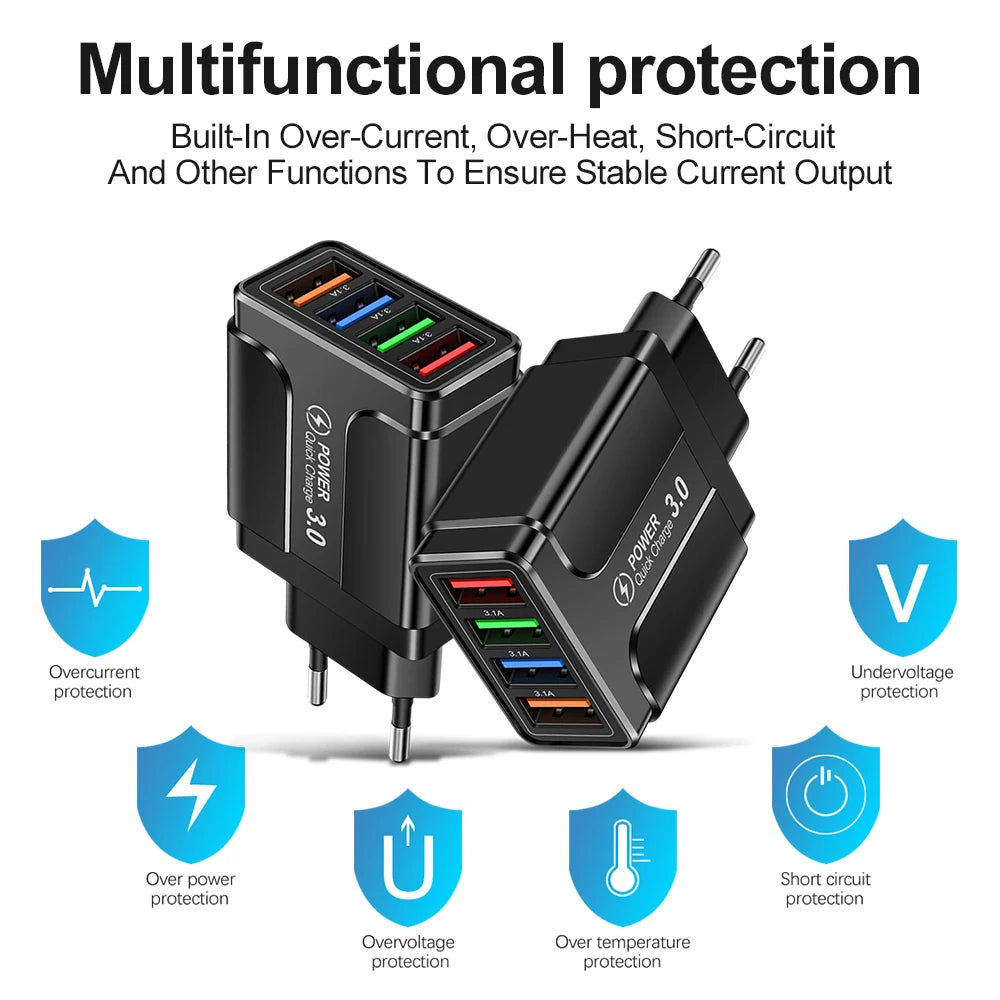 Kompaktes 4‑Port USB Ladegerät mit Quick Charge 3.0 – Schnellladeadapter - Strombude.ch Default Title