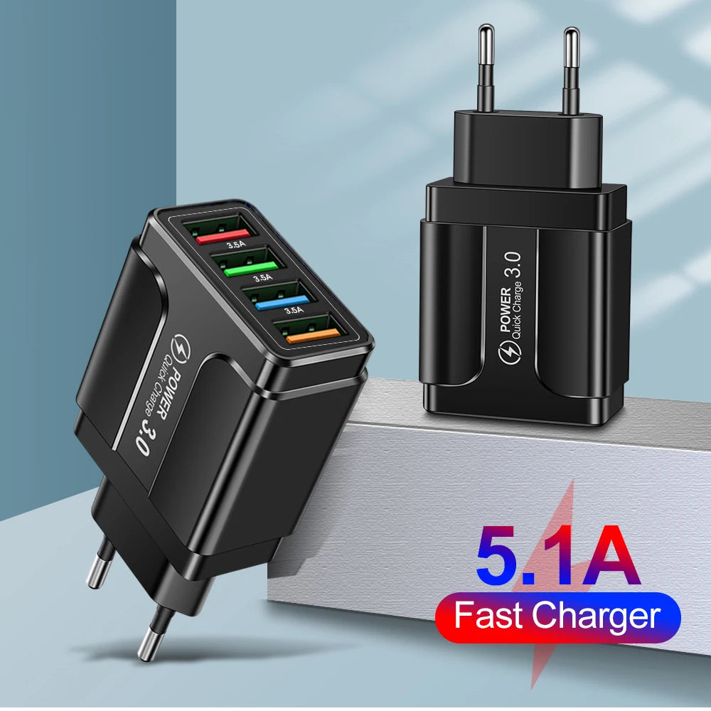 Kompaktes 4‑Port USB Ladegerät mit Quick Charge 3.0 – Schnellladeadapter - Strombude.ch Default Title