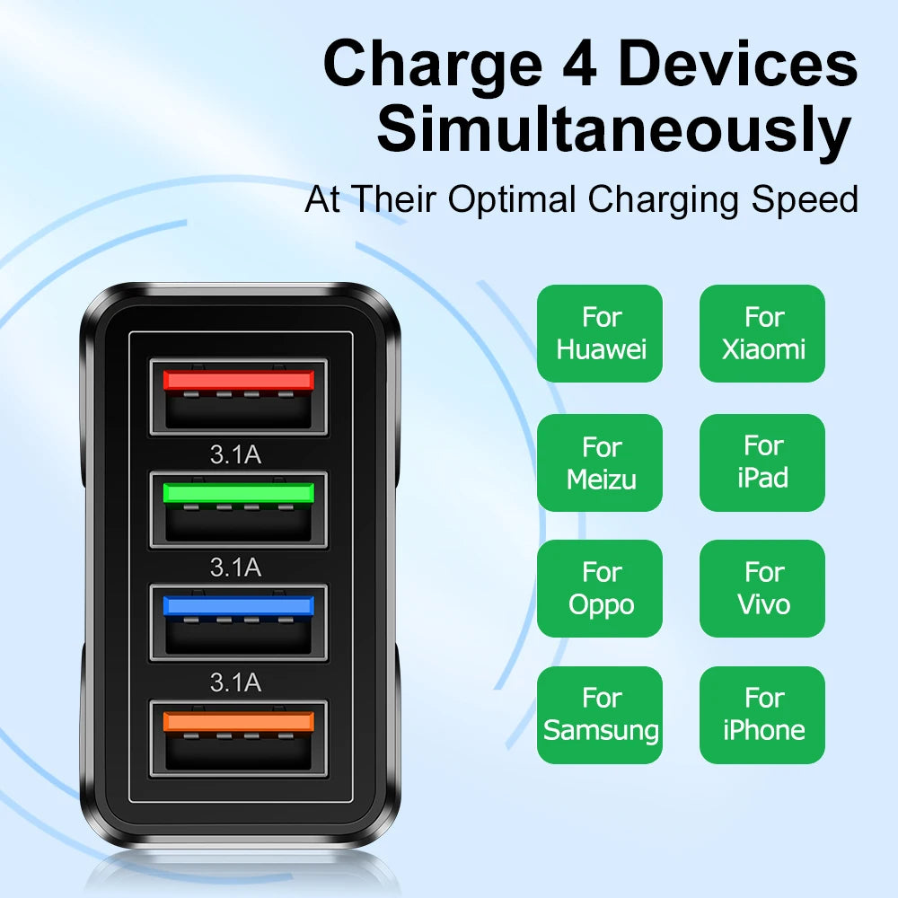 Kompaktes 4‑Port USB Ladegerät mit Quick Charge 3.0 – Schnellladeadapter - Strombude.ch Default Title