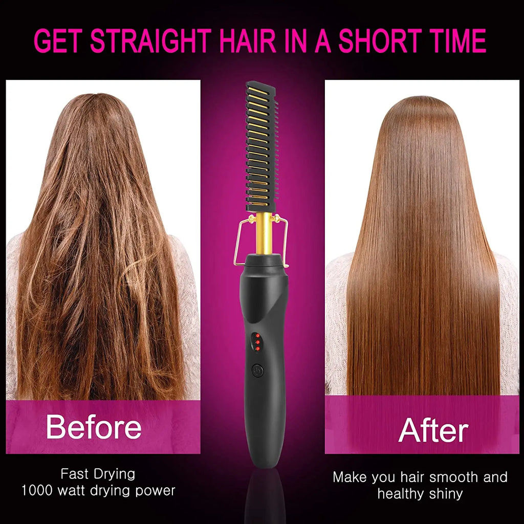 2-in-1 Elektrischer Glättkamm - Hot Comb Hair Straightener für Haar & Bart