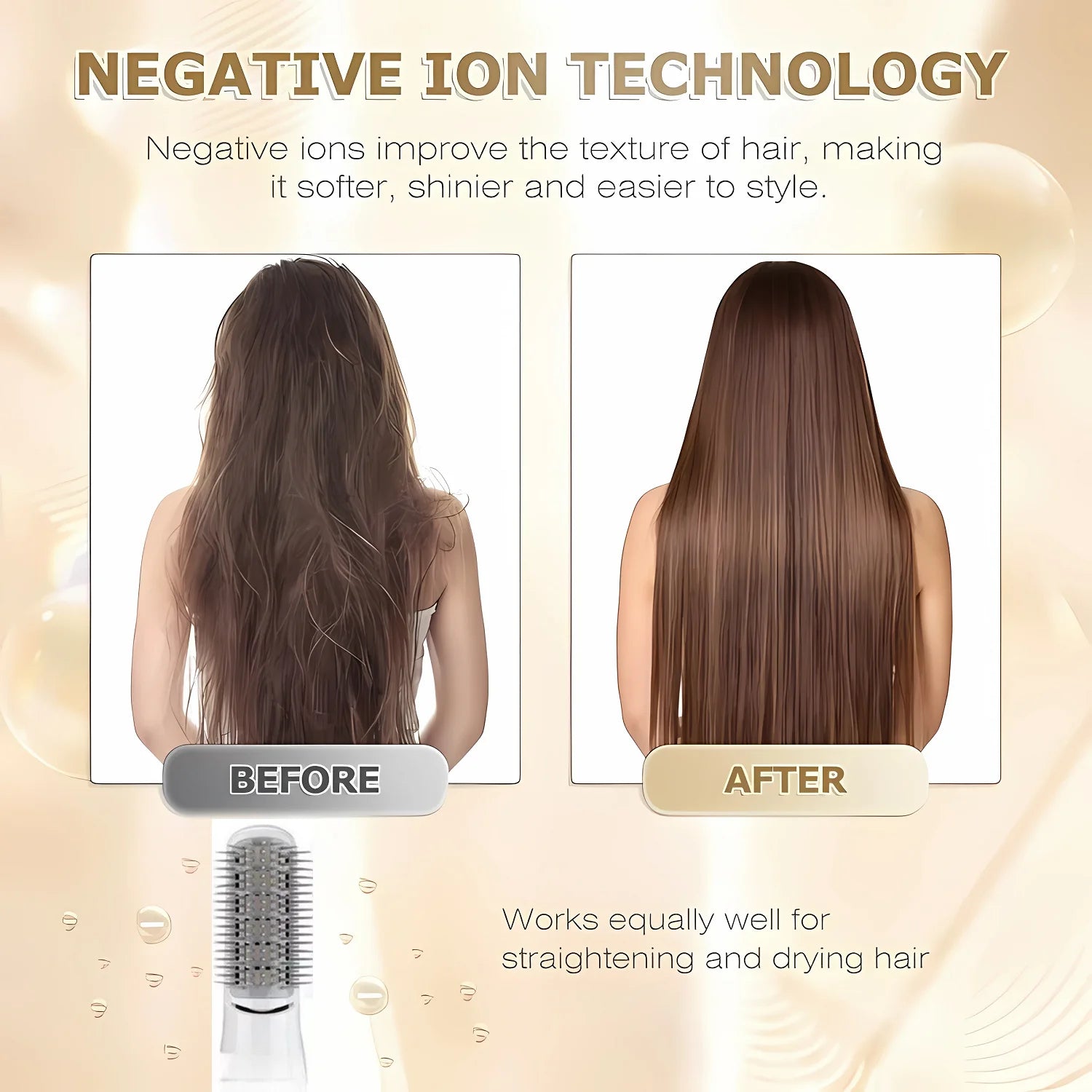 5-in-1 Heissluft-Haarkamm mit heisser/kalter Luft, 3 Temperaturstufen, USB – Styling-Tool für Locken & Glätten - Strombude.ch Weiss & Gold