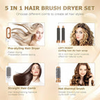 5-in-1 Heissluft-Haarkamm mit heisser/kalter Luft, 3 Temperaturstufen, USB – Styling-Tool für Locken & Glätten - Strombude.ch Weiss & Gold