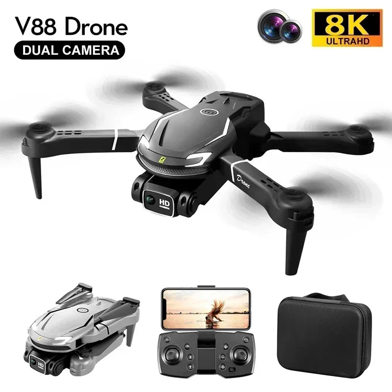 8K HD RC Drohne mit 50X Zoom, 45 Min Flugzeit & 720° Hindernisvermeidung – WLAN-FPV, Gestensteuerung - Strombude.ch Grau