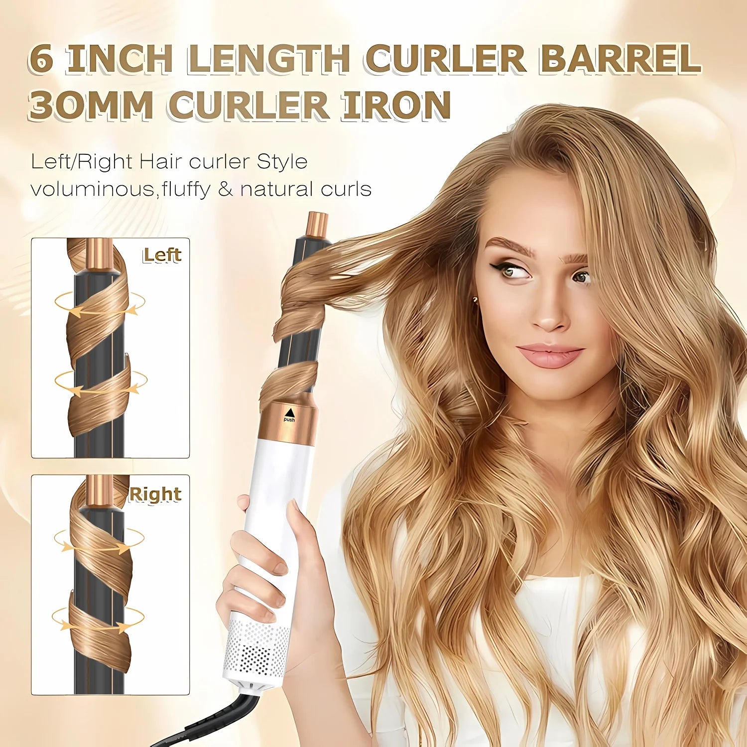 5-in-1 Heissluft-Haarkamm mit heisser/kalter Luft, 3 Temperaturstufen, USB – Styling-Tool für Locken & Glätten - Strombude.ch Weiss & Gold