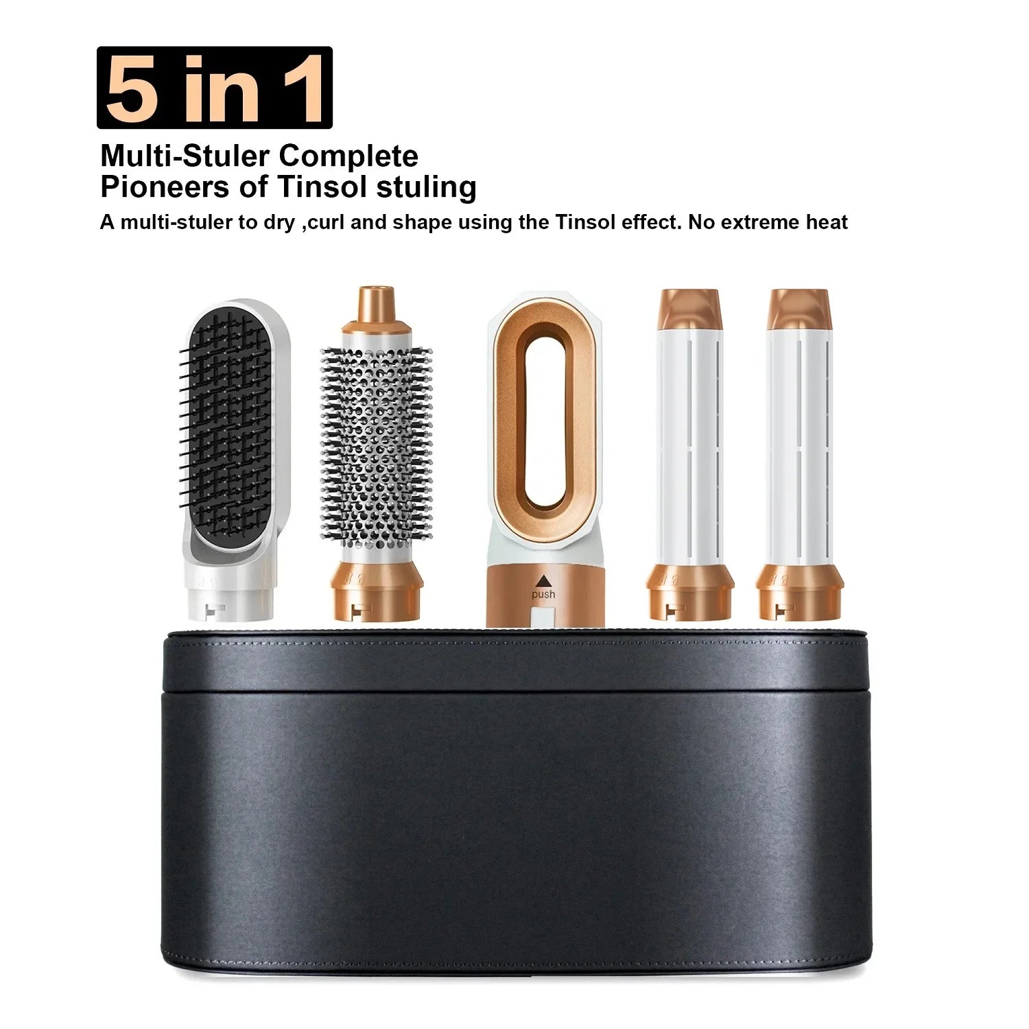 5-in-1 Heissluft-Haarkamm mit heisser/kalter Luft, 3 Temperaturstufen, USB – Styling-Tool für Locken & Glätten - Strombude.ch Weiss & Gold
