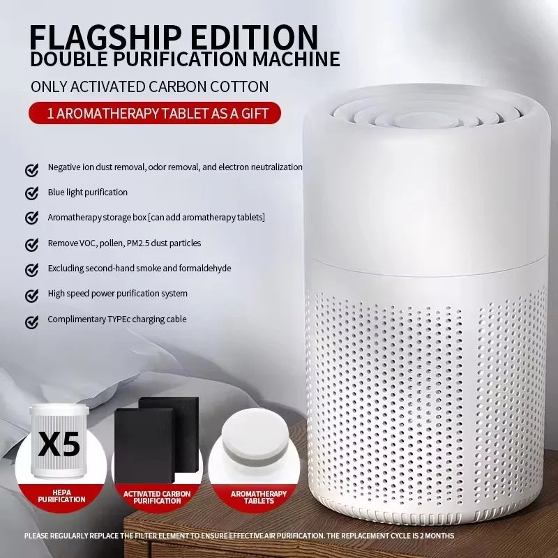 Tragbarer USB-Luftreiniger – Geräuscharm & Aroma-fähig - Strombude.ch Weiss mit 5 Filter