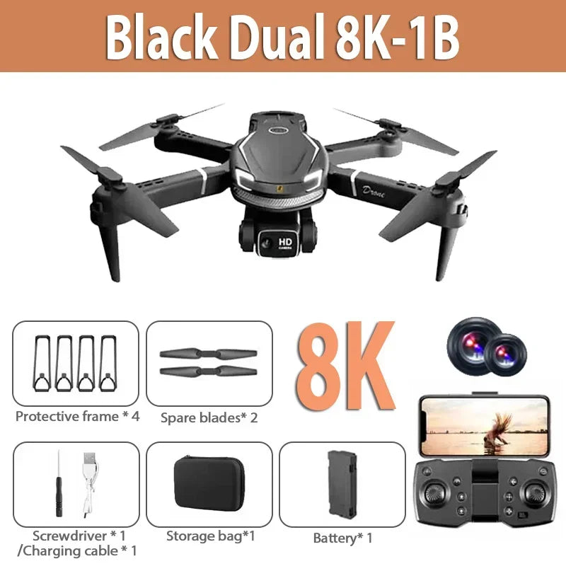 8K HD RC Drohne mit 50X Zoom, 45 Min Flugzeit & 720° Hindernisvermeidung – WLAN-FPV, Gestensteuerung - Strombude.ch Schwarz